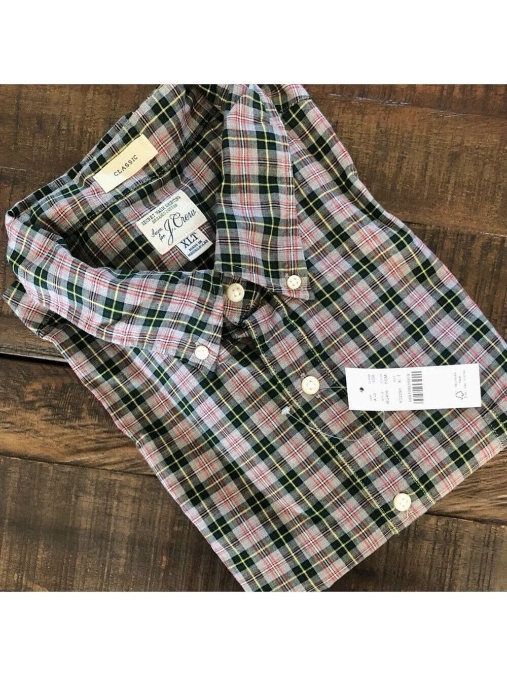 J. Crew Plaid Button-Down Shirt Men's Size XLT NEW WITH TAGS gray and green 🎁
